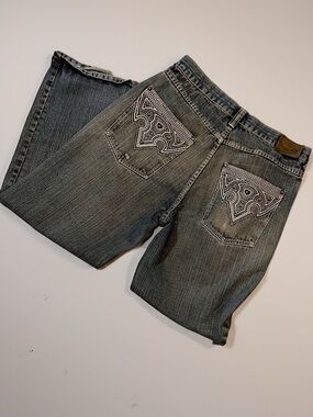 BC Embellished Distressed Wide Leg Jeans Y2K
Size 34x32